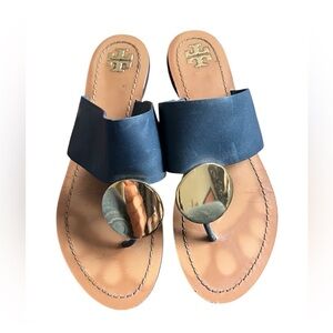 Tory Burch Navy Gold Thong Sandals, size 8